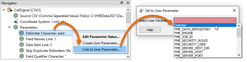 Linking an FME parameter to a user parameter